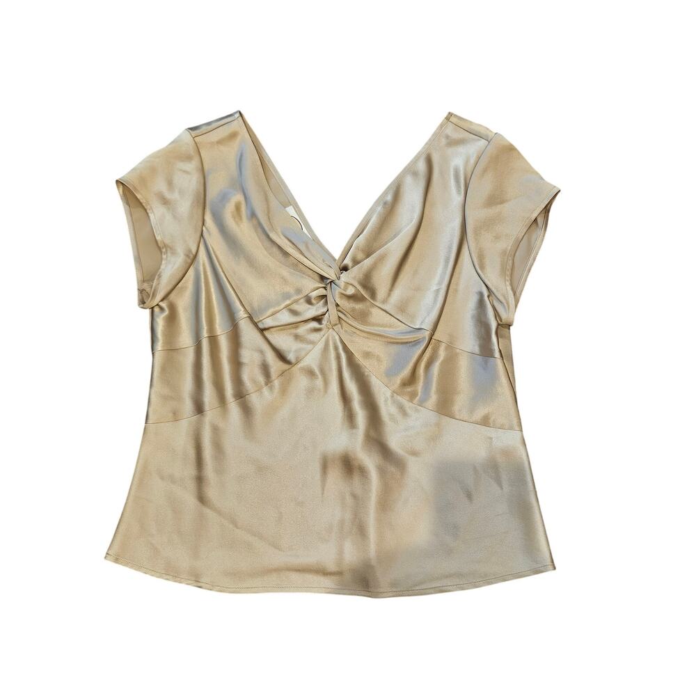 Vintage talbots petite sz 12 gold 100% silk v neck sweetheart tank old money